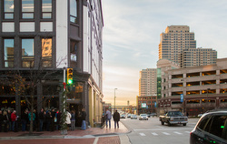 Lines form down the street for the opening of the Grand Rapids Brewing Company