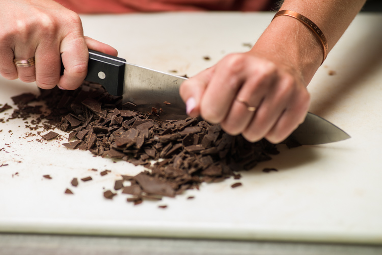 Chocolate is prepared before being made into ice cream. 