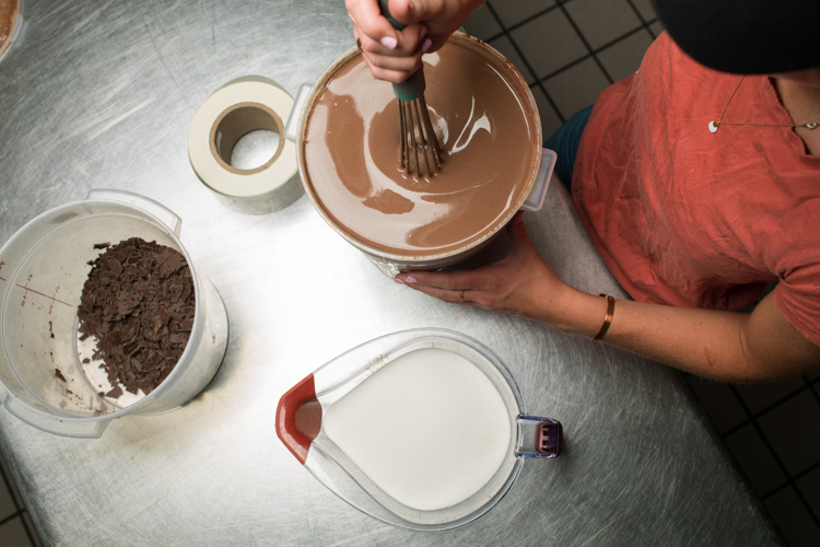 Ingredients are mixed together before being pasteurized. 