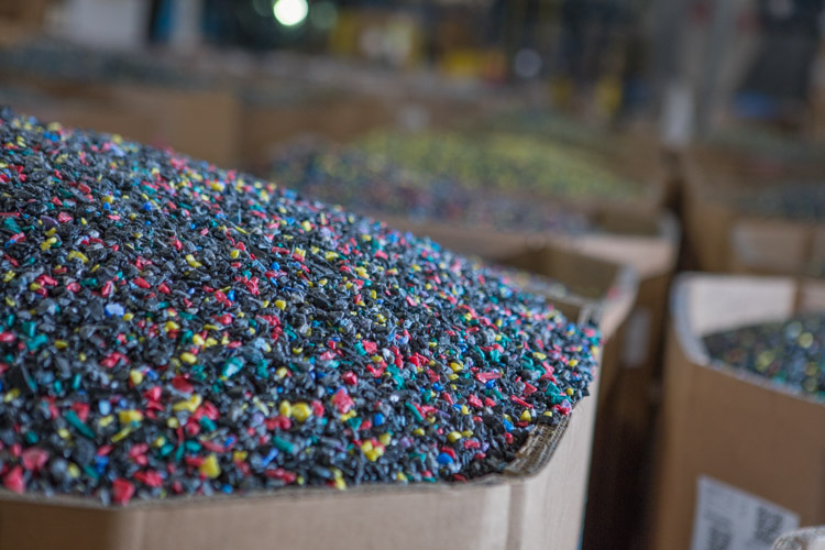 Chopped plastics prepared for shipment. 