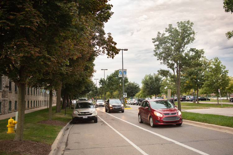 A large boulevard makes the North Monroe district verdantly green along the river. 