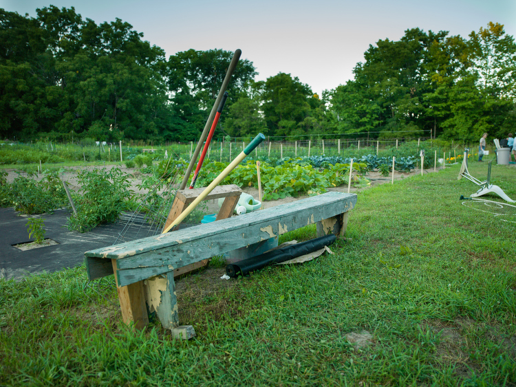 Tools wait to be used at the Perkins Community Garden.