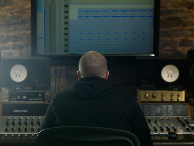 The mixing board at Stone House Recording.