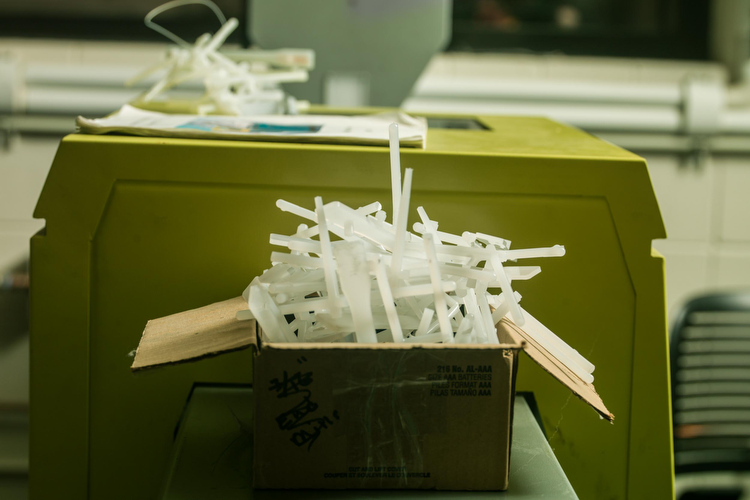 Plastic cast-offs from injection molding.