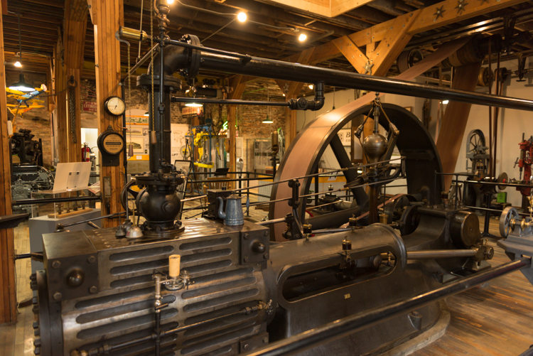 Beginning in 1893, the Corliss Valve steam engine provided electricity to the Stewart Hartshorn Roller Shade Company in Muskegon.