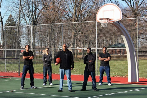 The Goodson family on the basketball court.
