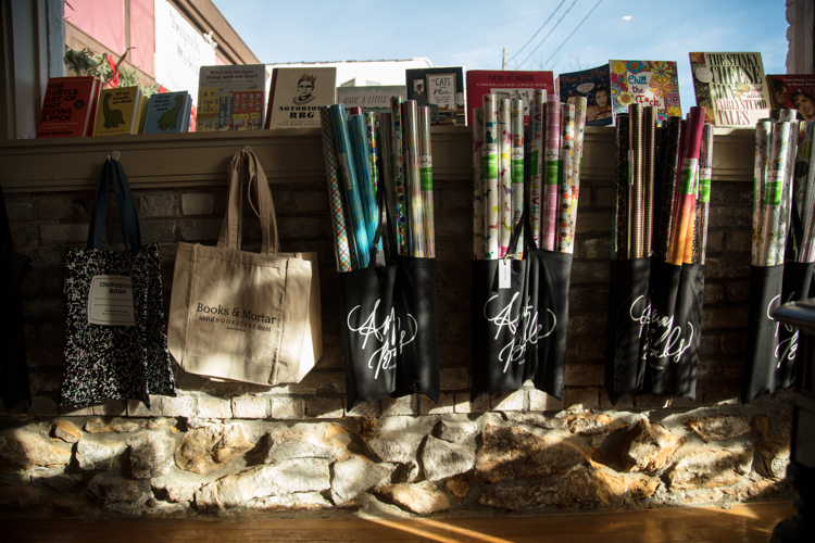Gift wrapping at Books and Mortar.