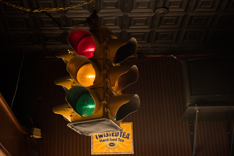 A traffic light hangs in Racquets. Photo by Jenna Swartz