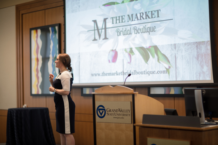 Jessica Malkin pitches her business The Market Bridal Boutique at the Business Plan and Pitch Competition.