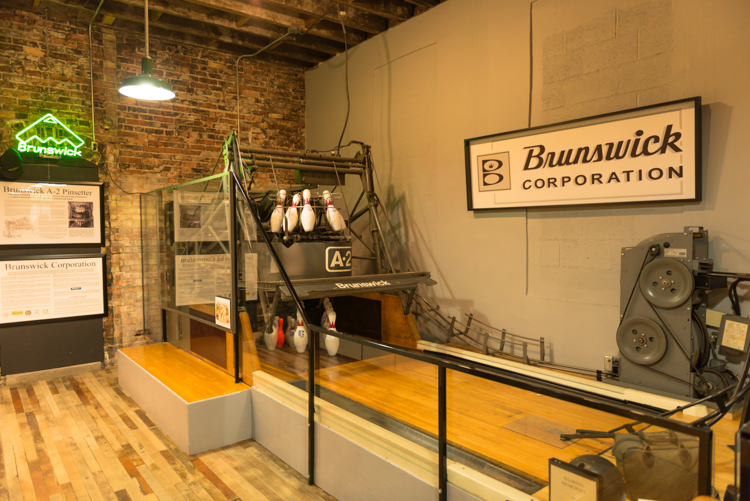 Visitors can see the Brunswick bowling pins being reset in this exhibit.