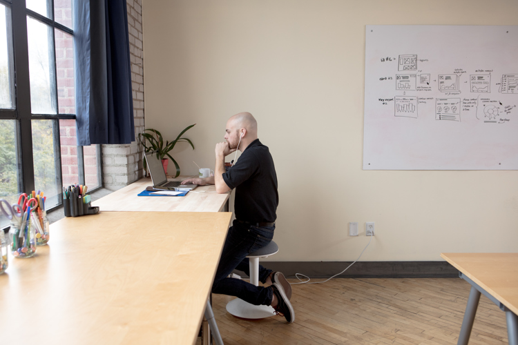 Josh Stoneburner works in a quiet corner. 