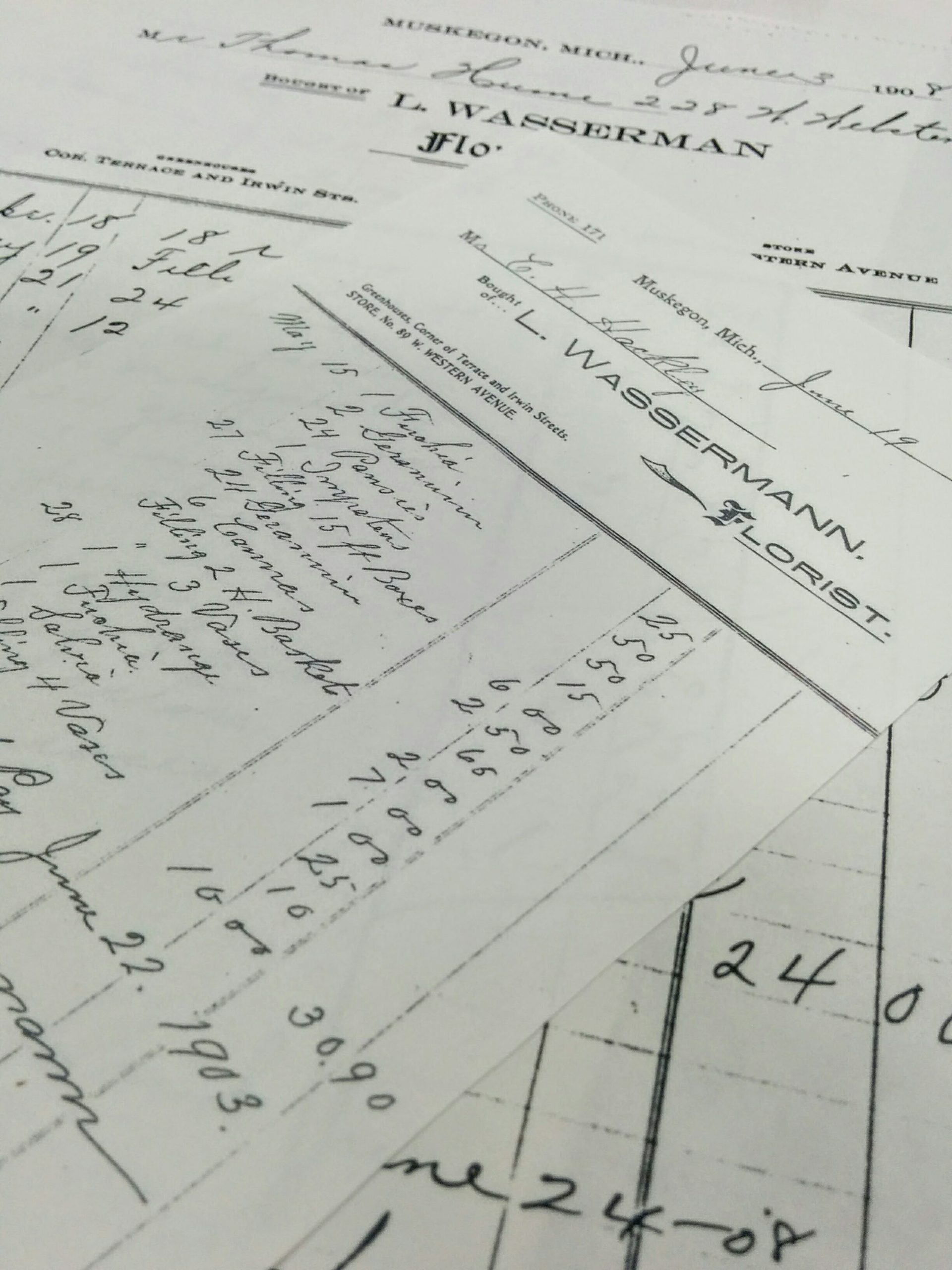 The Wasserman family has numerous receipts from the turn of the 20th century, including this 1903 one from Charles Hackley.