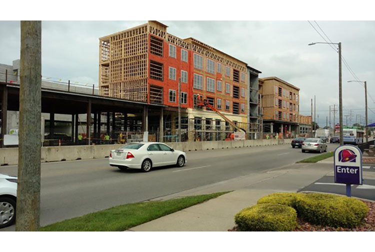 The new building under construction. 