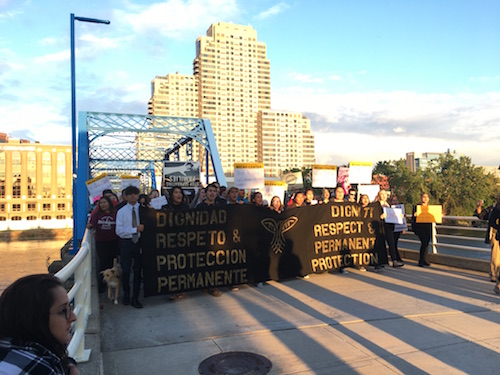 Hundreds of Grand Rapids residents gather downtown on September 5th to protest against President Trump's decision to end DACA.