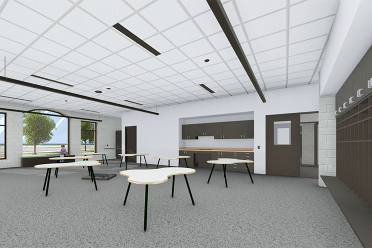 The design allows for materials and technologies that help make the new school building sustainable. 