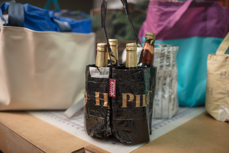 Products like four and six pack holders can be made from leftover brewery materials. 