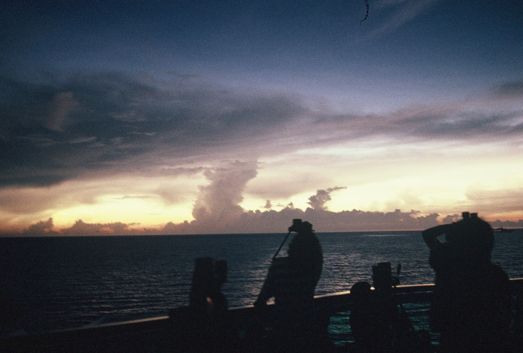 Observers on the ocean view the 1991 eclipse.