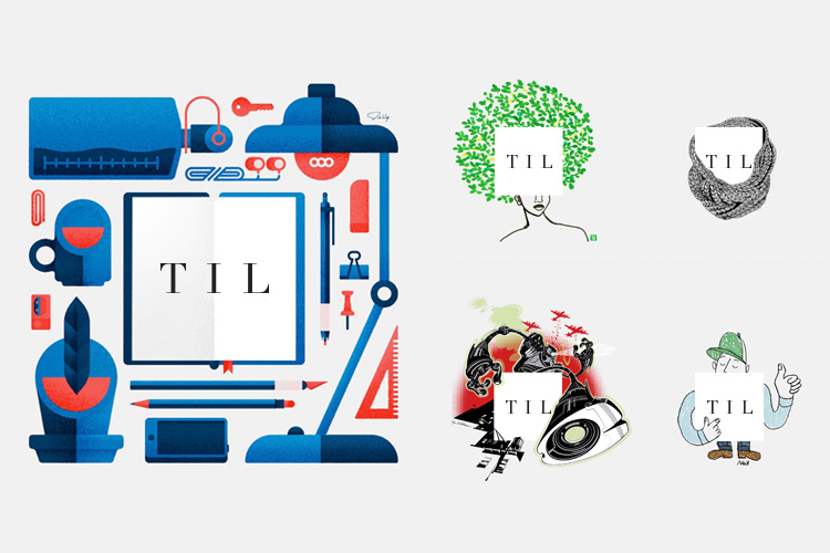 From left to right, TIL logos illustrated by Jonathon Wolfer, Yolanda Gonzalez, Chas Appleby, Jody Williams, and Neil Hubert. 