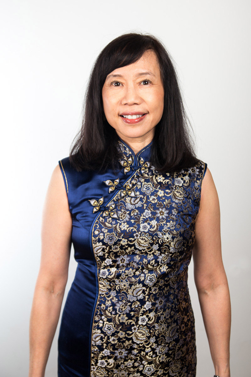 Cindy Molnar in a Chinese cheongsam