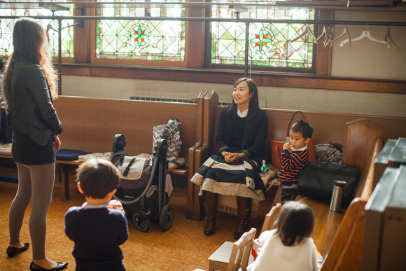 Grace Church members gather together after the service to fellowship.
