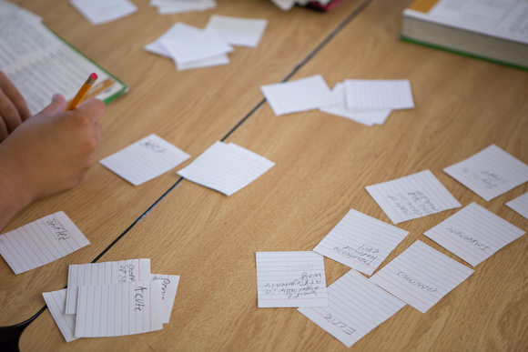 Students at Southwest Community Campus practice words in English. 
