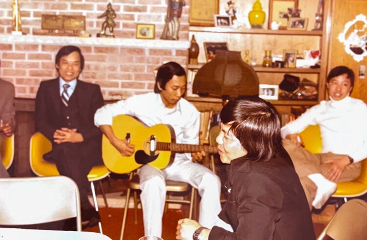 Jennifer Pham’s grandfather, Xinh Van Pham, plays guitar alongside fellow Vietnamese friends in the 1980s, using music to celebrate culture and build community.