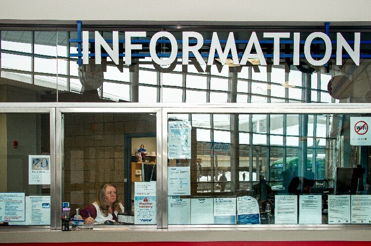 Kristie Azzoli at work at The Rapids' Information Center.