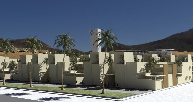 A rendering of Eco-Oasis of Ghardaia-Residential by Imane Hocini.