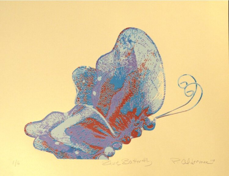 Blue Butterfly, a lithographic print by Pamela Alderman