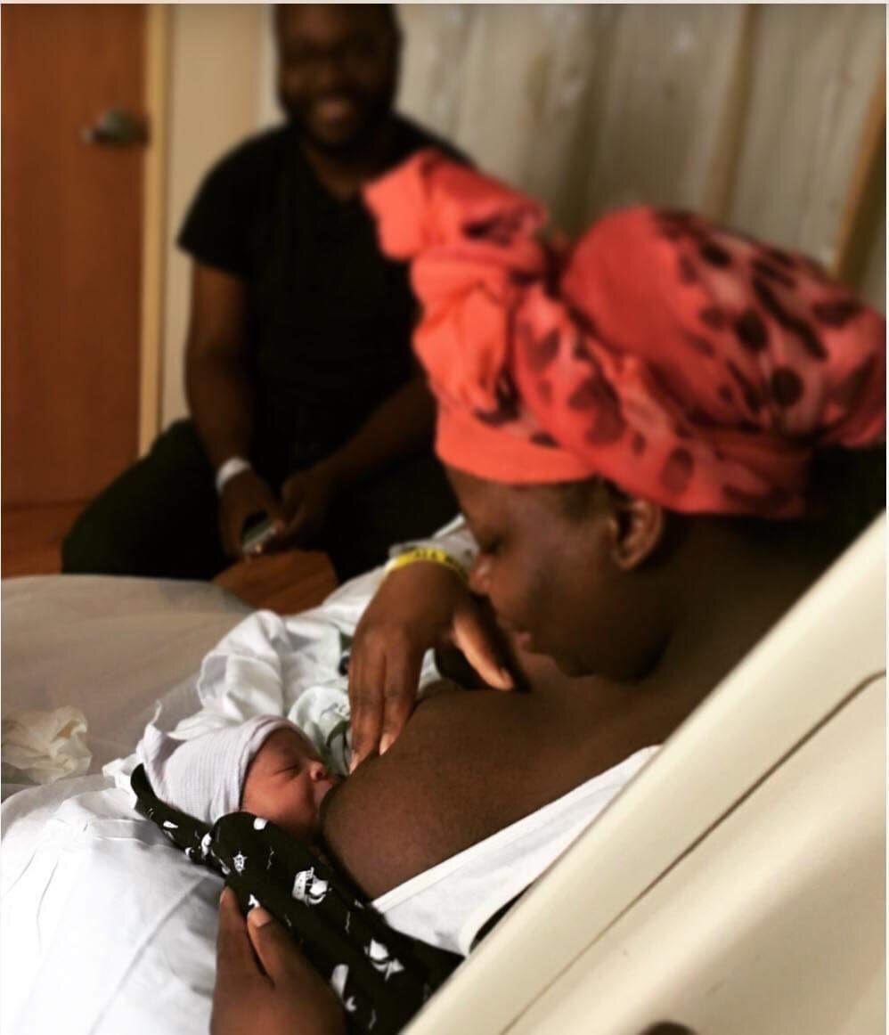 Miaca and Kamau Sandiford of Grand Rapids, MI supported by Kiara Baskin Of Bump to Birth Doula Services at Spectrum Health Hospital. 