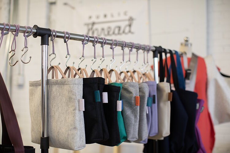 Products made from upcycled materials by Public Thread.