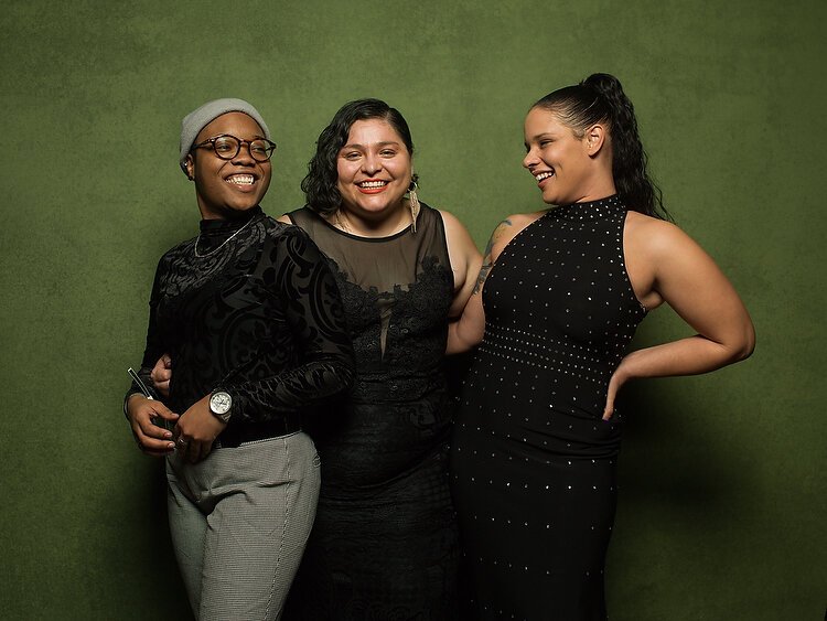 From left, Corinthia Croom, Naomi Silas of Seventh Creative and Kayla Morgan owner of Resilient Roots Yoga.