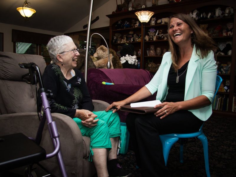 Grand Haven resident Lesa Jordan with Sheyenne Cole, a counselor in Senior Resources of West Michigan's Behavioral Health at Home program.