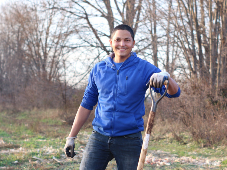 A volunteer with Wormies.