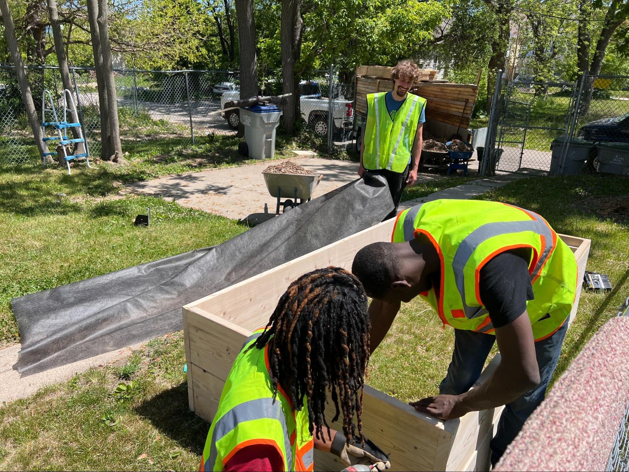 Team members working together on a development