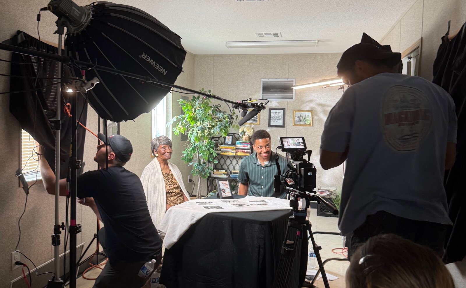 The interviews were filmed by GR-MiFi volunteers in a trailer donated for the day by Pioneer Construction.